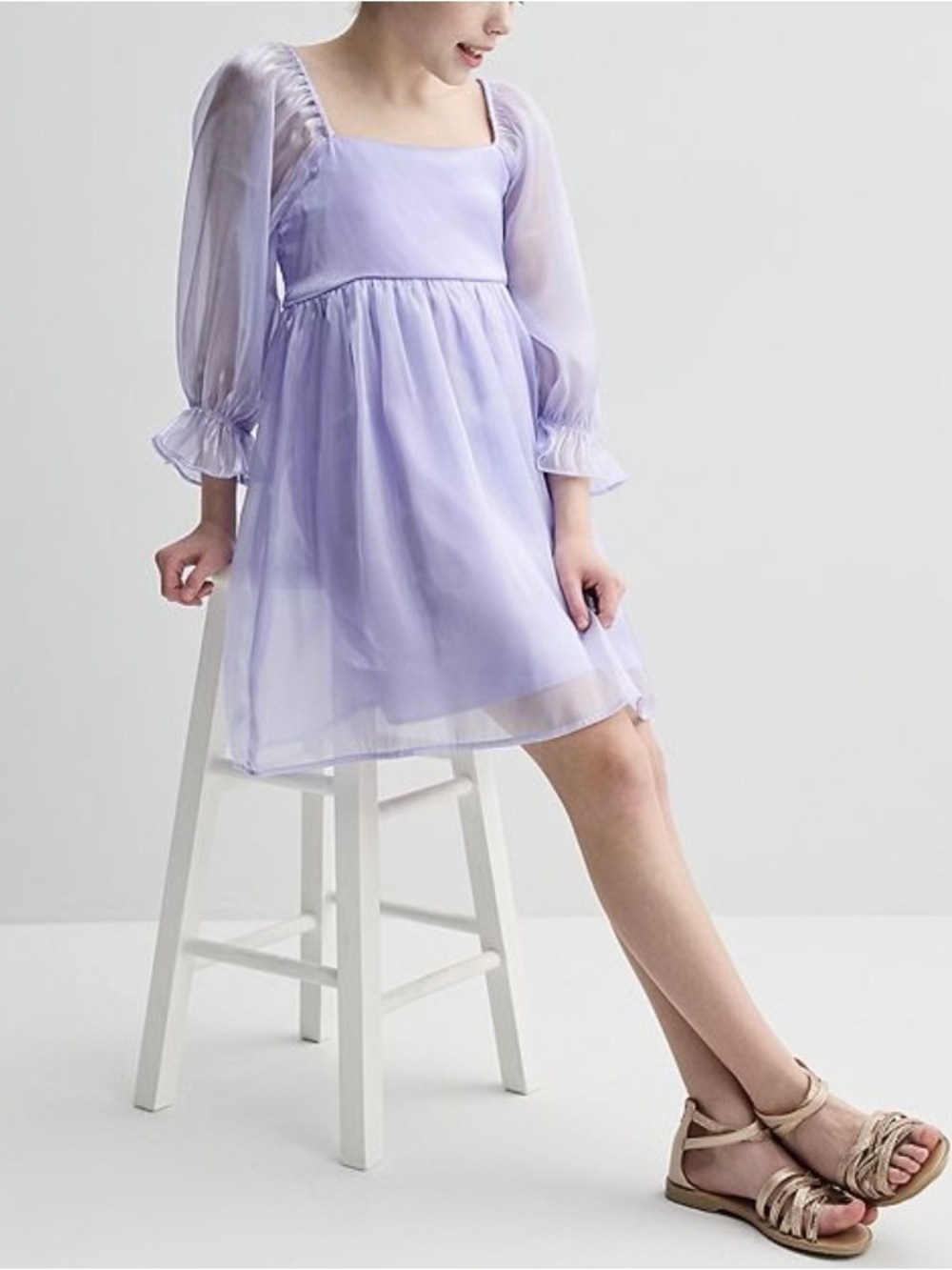 Lavender Square-Neck Chiffon Babydoll Dress